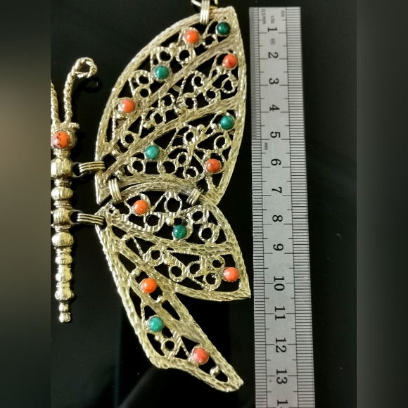 Rare JULIANA DELIZZA & ELSTER DEC Giant Butterfly Pendant Necklace Glass - Picture 8 of 11